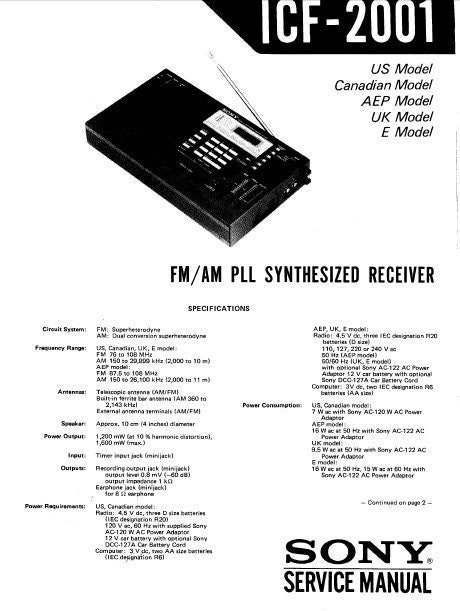 SONY ICF-2001 レシーバー サービスマニュアル 21ページ 英語 PDF