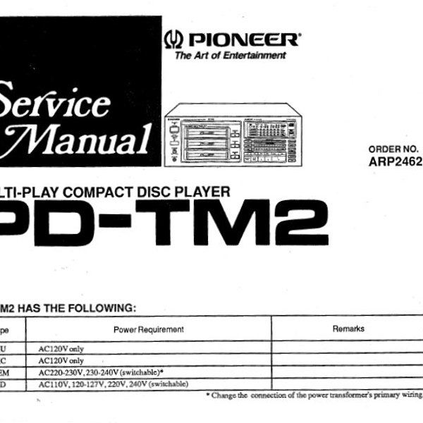 PIONEER Pd-tm2 Service Manual Multi Play Cd Player in ENGLISH