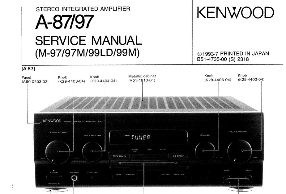 KENWOOD A-87 A-97 Service Manual Stereo Integrated Amplifier in
