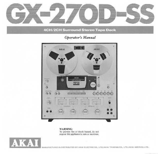 AKAI GX-270D-SS Tape Deck Operator's Manual (pdf Download) - Etsy