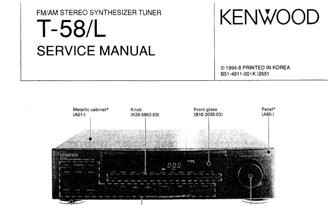 KENWOOD T-58 T-58L Service Manual Fm Am Stereo Synthesizer Tuner
