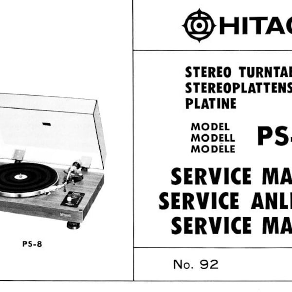HITACHI PS-8 Service Manual Belt Drive Stereo Turntable in English Deutsch und Francais