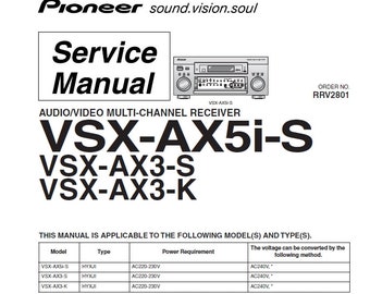 PIONEER Vsx-ax5i-s Vsx-ax3-s Vsx-ax3-k Service Manual Av Multi Channel Receiver in ENGLISH