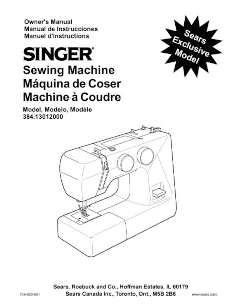 SINGER 384 13012000 Owners Manual Manual De Instrucciones Manuel D'instructions Sewing Machine
