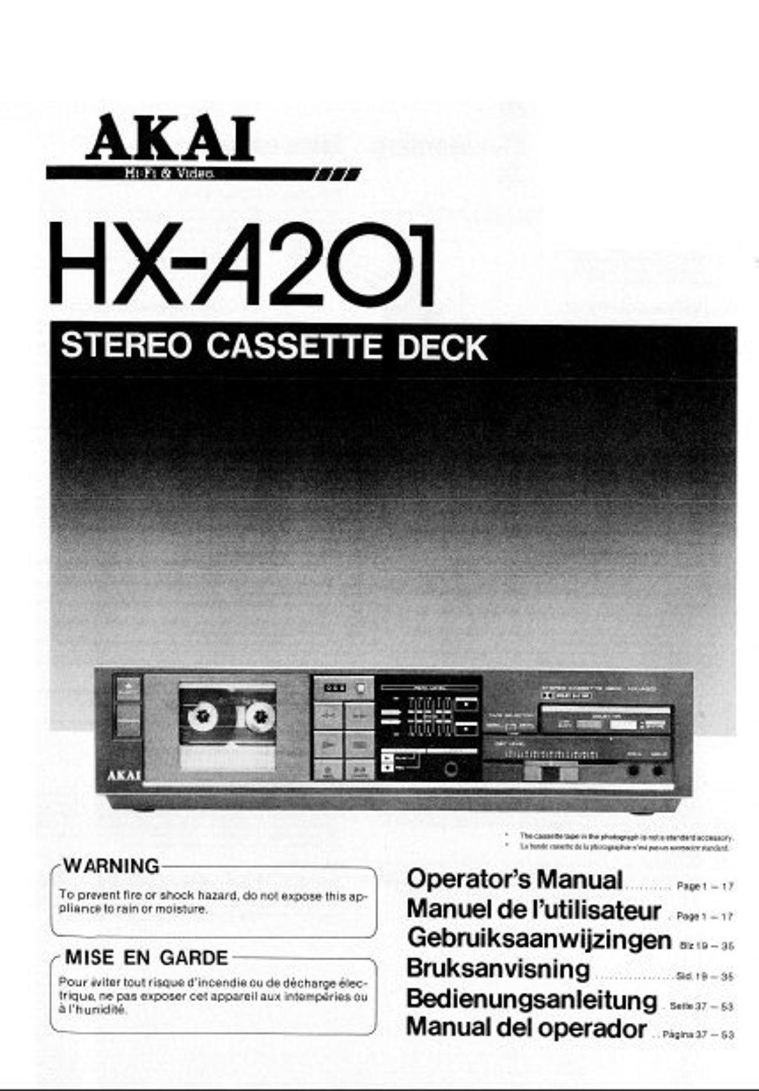 AKAI HX-A201 Cassette Deck Manual: English, French, German