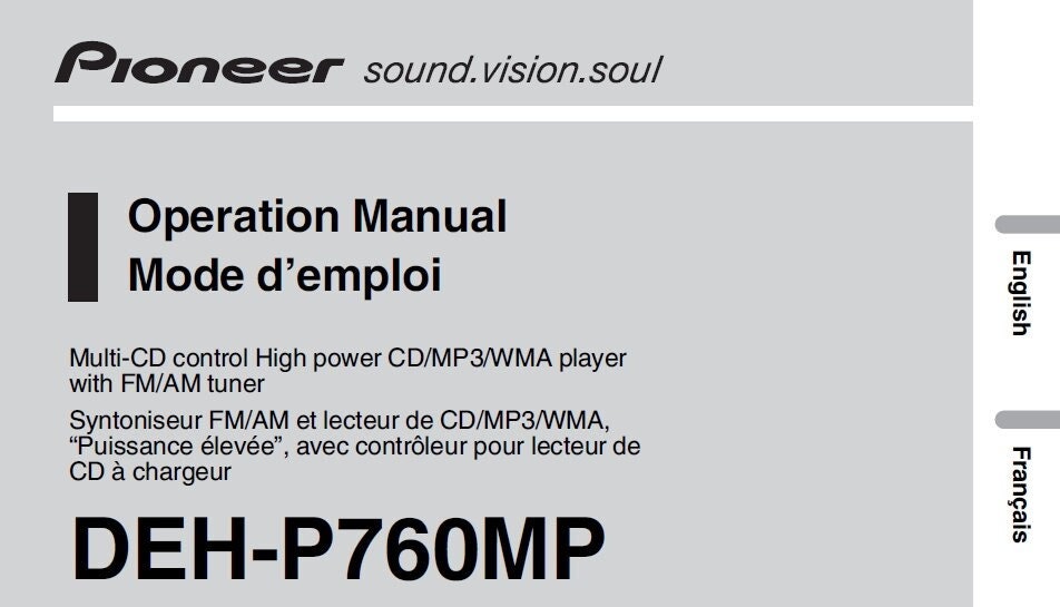 Pioneer DEH-P760MP Operation Manual: CD MP3 WMA Player (English & French)