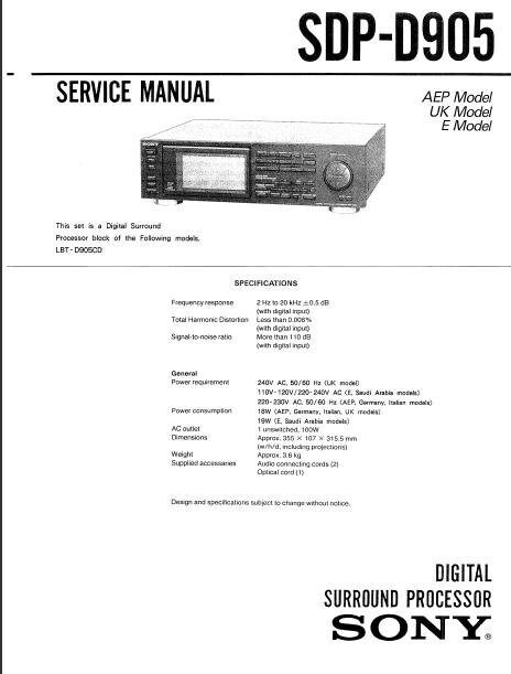 SONY SdP-D905 Service Manual Digital Surround Processor in English. MORE MANUALS @ themanualsservice dot com