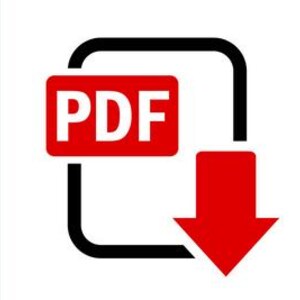 May include: A red PDF icon with a white "PDF" label inside a black square frame. A red downward arrow is below the square frame.