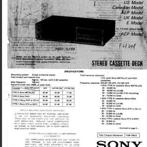 Manuale di servizio per registratore a cassette stereo SONY TC-FX44 TC-FX44B