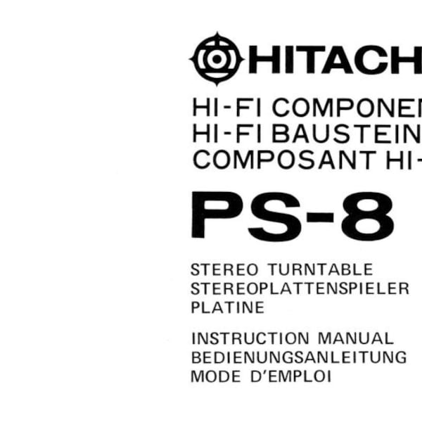 HITACHI PS-8 Instruction Manual Belt Drive Stereo Turntable in English Deutsch Et Francais