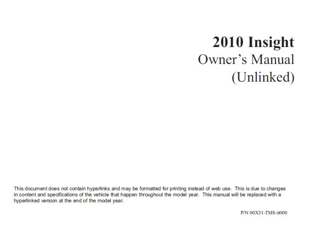 HONDA INSIGHT 2010 OWNERS MANUAL PDF visual data 7