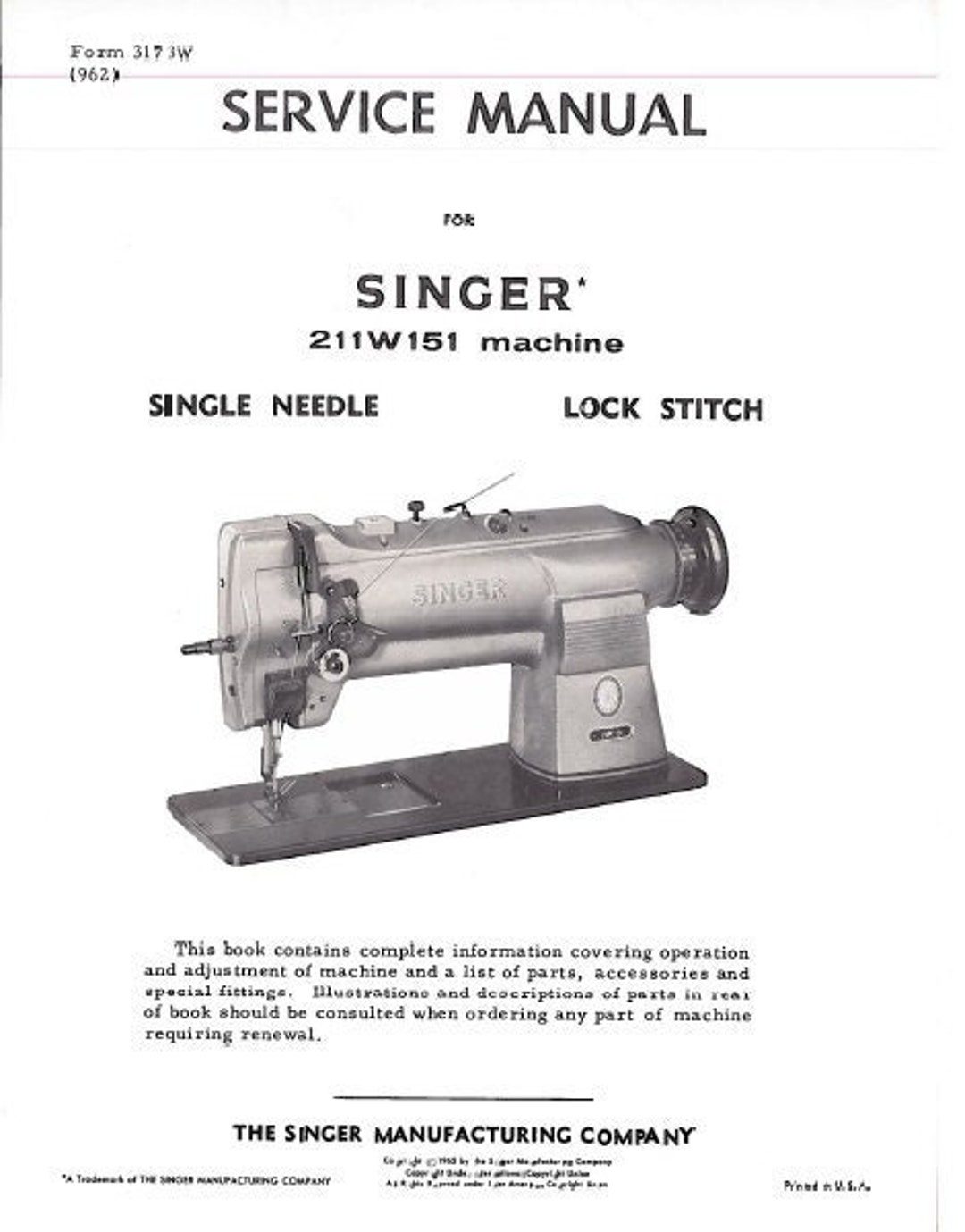 SINGER 211W151 Service Manual Sewing Machine in English. MORE MANUALS ...