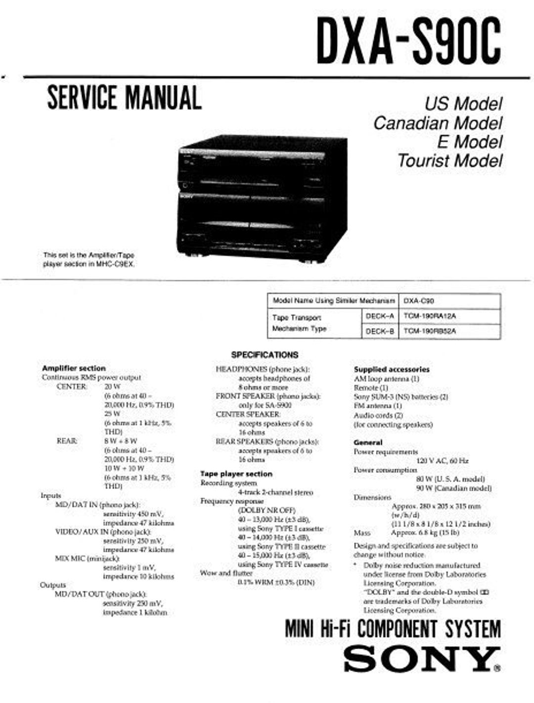 SONY DXAS90C Service Manual Inc Schems Mini Hifi Component Etsy