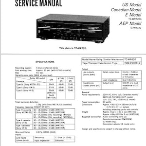 Manuale di assistenza per il registratore a cassette stereo SONY TC-WR720/WR720A