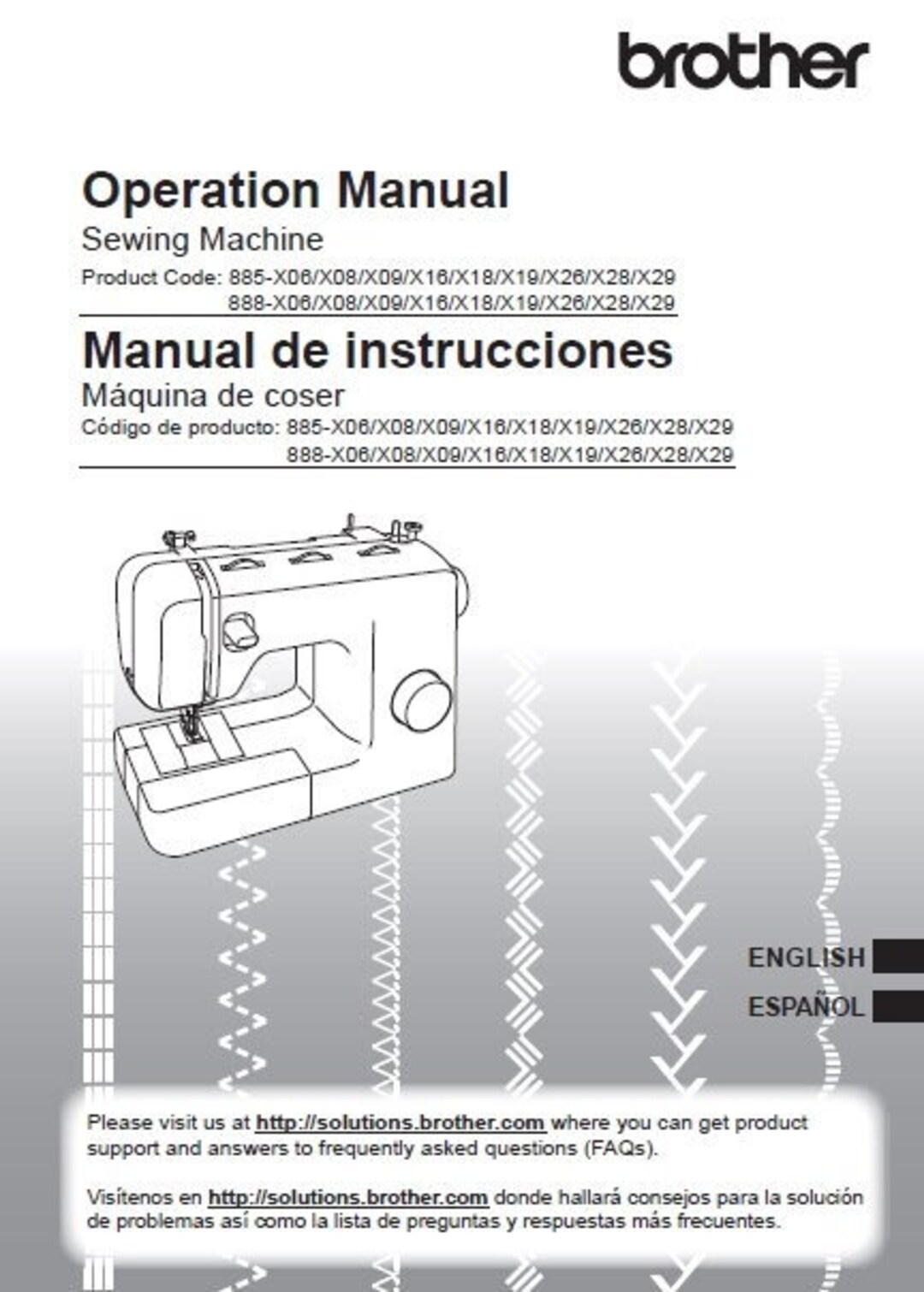 BROTHER SM2700 Operation Manual Manual De Instrucciones Sewing Machine