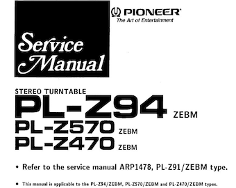 Pioneer Stereo Turntable Service Manual PL-Z94 PL-Z570 (PDF