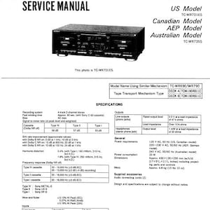 Manuale di servizio per registratore a cassette stereo SONY TC-WR701ES TC-WR735ES