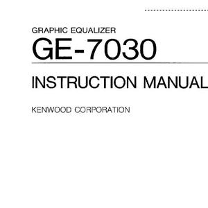 Puede incluir: Un manual de instrucciones blanco para un ecualizador gráfico GE-7030. La portada presenta el texto "KEN" en letras negras en negrita en el lado izquierdo. El título "GRAPHIC EQUALIZER GE-7030 INSTRUCTION MANUAL" está centrado.