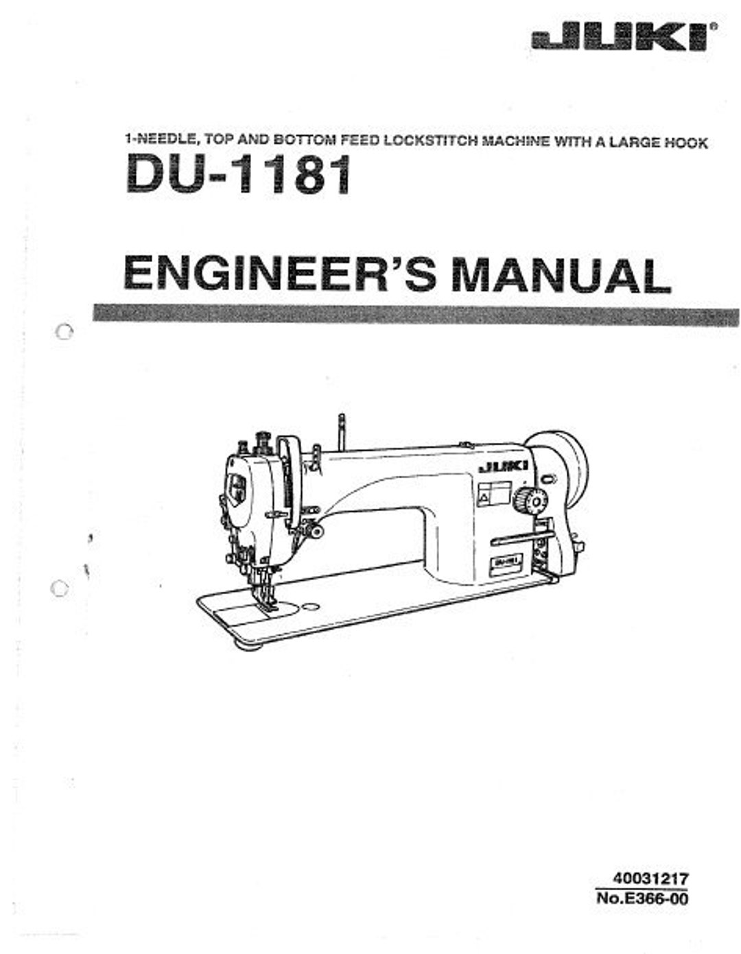 JUKI DU-1181 Engineer Manual Inc Trshoot Guide Sewing Machine 