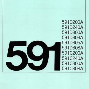 Peut inclure: Une image en noir et blanc du numéro 591 avec le mot "SINGER" en majuscules au-dessus du numéro. Sous le numéro se trouve une série de numéros de modèle : 591D200A, 591D240A, 591D300A, 591D303A, 591D305A, 591D308A, 591C200A, 591C240A, 591C300A, 591C308A.