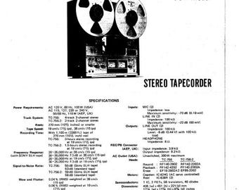Manuale di servizio per registratore stereo SONY TC-756 TC-756-2, download in formato PDF in inglese