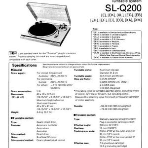 TECHNICS SL-Q200 Turntable System Service Manual: English, Deutsch, Francais, Espanol