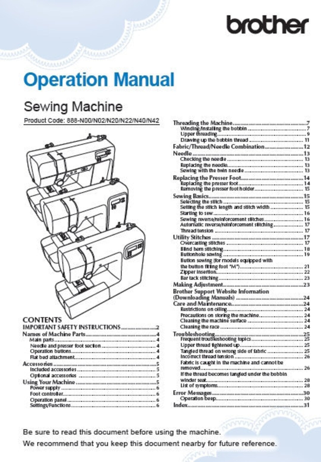 BROTHER CS5055 Operation Manual Sewing Machine in ENGLISH Etsy