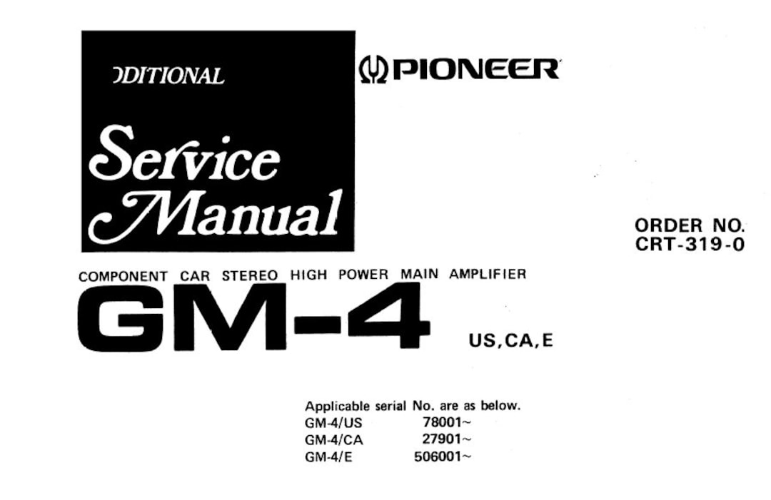 Pioneer GM-4 Car Stereo Amplifier Service Manual (PDF Download) - Etsy
