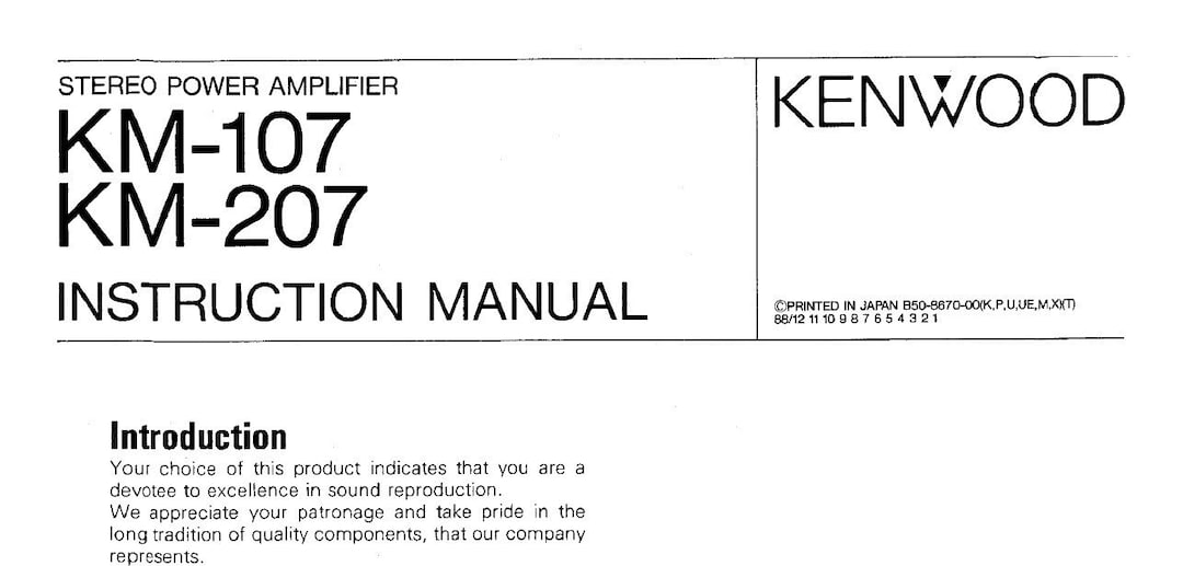 KENWOOD KM-107 Km-207 Instruction Manual Stereo Power Amplifier in