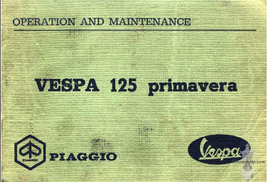 Vespa 125 Primavera スクーター：操作およびメンテナンスマニュアル 