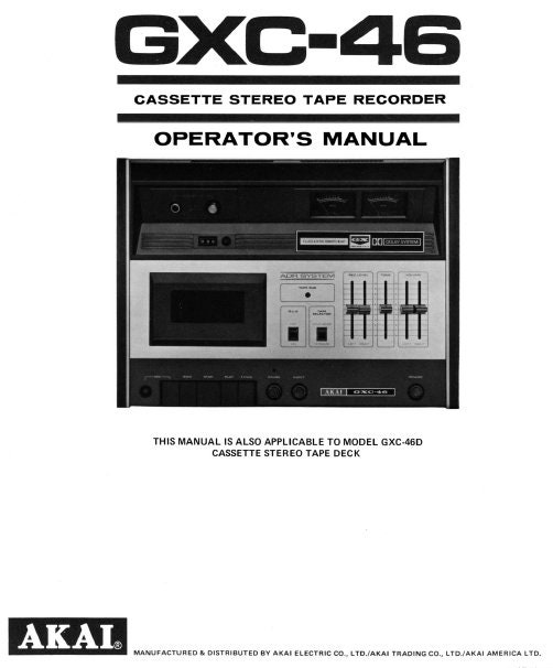 AKAI GXC-46 & GXC-46D Cassette Tape Recorder Operator's Manual - Etsy