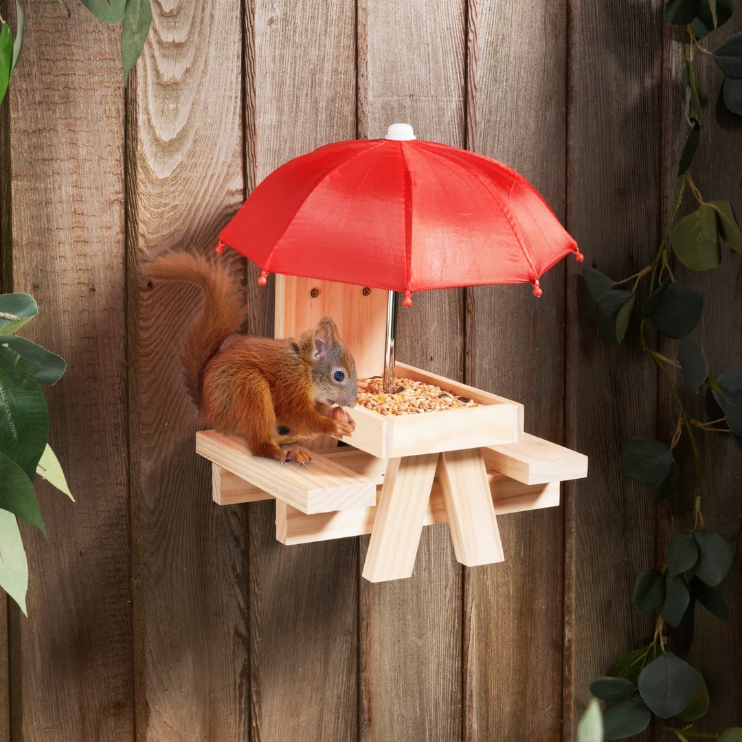 Hanging Wall Picnic Table Bird Feeder With Umbrella Wild Etsy