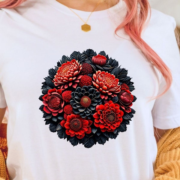 Flowers T-Shirt, Round Flowers Tee, Gift T Shirt For Him, New Year Gifts, Floral Crew Neck - Super soft and comfortable T-Shirt.