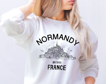 Sweat Normandie, pull France, graphisme du littoral, joli col rond, vêtements surdimensionnés - Sweat-shirt unisexe à col rond en mélange épais.