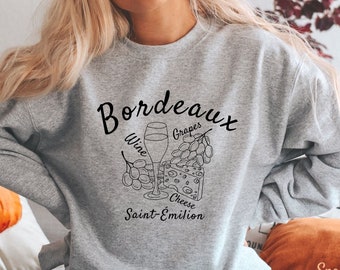 Sweat bordeaux, pull Saint-Emilion, pull ras du cou de voyage en France, vin, raisins, pull fromage, - Sweatshirt ras du cou unisexe en mélange épais.