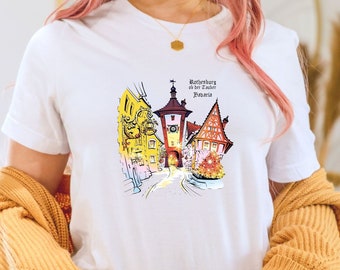 Camiseta da Baviera, Camiseta da Alemanha, Camiseta de Rothenburg, Presente de Viagem à Cidade - Camiseta Unissex de Manga Curta em Malha.
