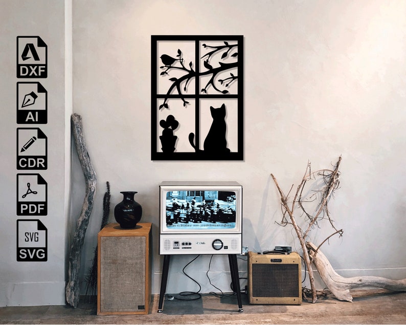 Katze auf dem Fenster Laser cut svg dxf Dateien Wandsticker - Etsy ...