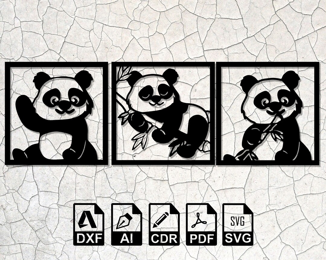Panda Bear Cute Animal Laser Cut Svg Dxf Glowforge Files Wall - Etsy