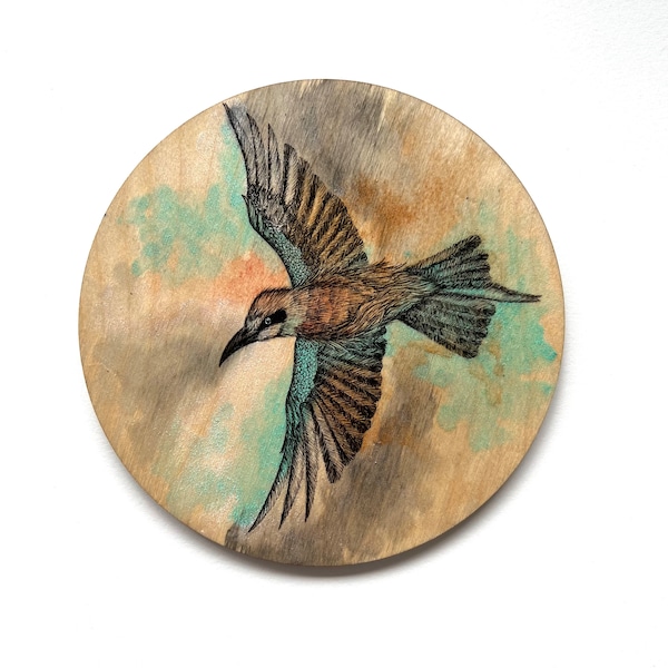 European Bee-Eater, Handmade Wall Decoration, watercolour and pen