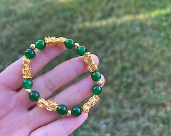Pixiu Bracelet Feng Shui Good luck wealth Bracelet Green 5 pixius