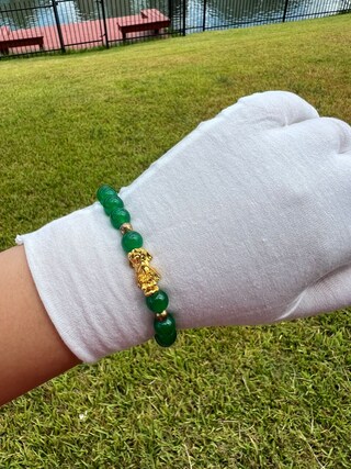 Bracciale Feng Shui Ricchezza In Vera Giada Verde Con Pixiu - Portafortuna Per Donna Con Confezione Regalo