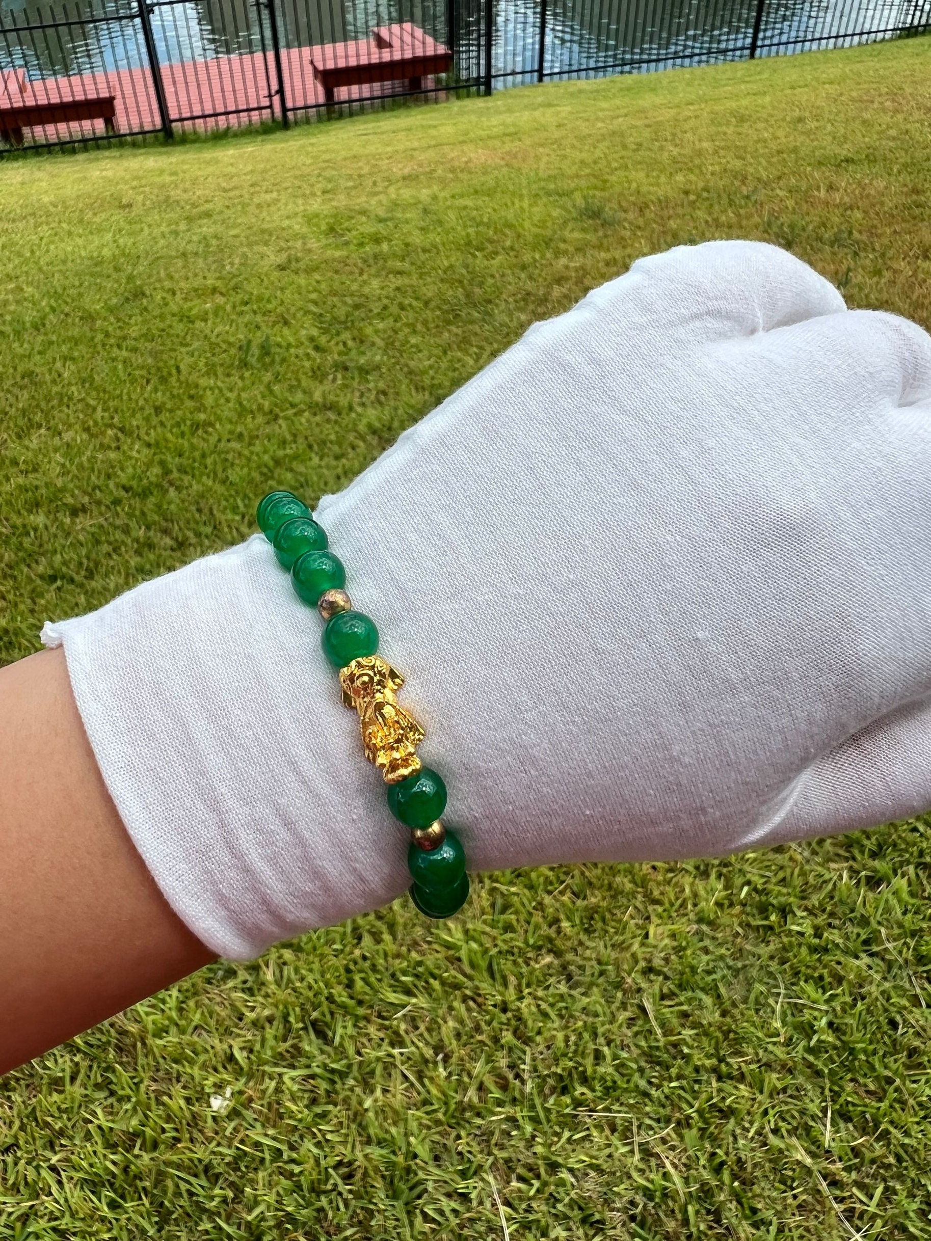 Bracciale Feng Shui Ricchezza In Vera Giada Verde Con Pixiu - Portafortuna Per Donna Con Confezione Regalo