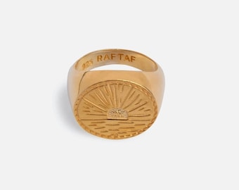 925 Silver Sunrise Signet Ring, Gold Vermeil, Sunset, Rustic, Carved, Engraved, Handmade, Summer Ring For Men and Women