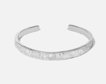 925 Silver Bold Cuff Bracelet, Handmade Hammered Jewelry, Rustic, Eroded, Carved, Minimalist Unisex Bangle Bracelet, For Men & Women