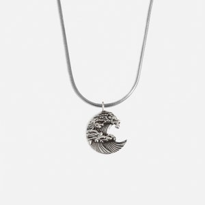 925 Silver The Great Wave Necklace with Snake Chain,  Kanagawa, Japanese, Surfer, Waves, Engraved Summer Necklace For Men and Women