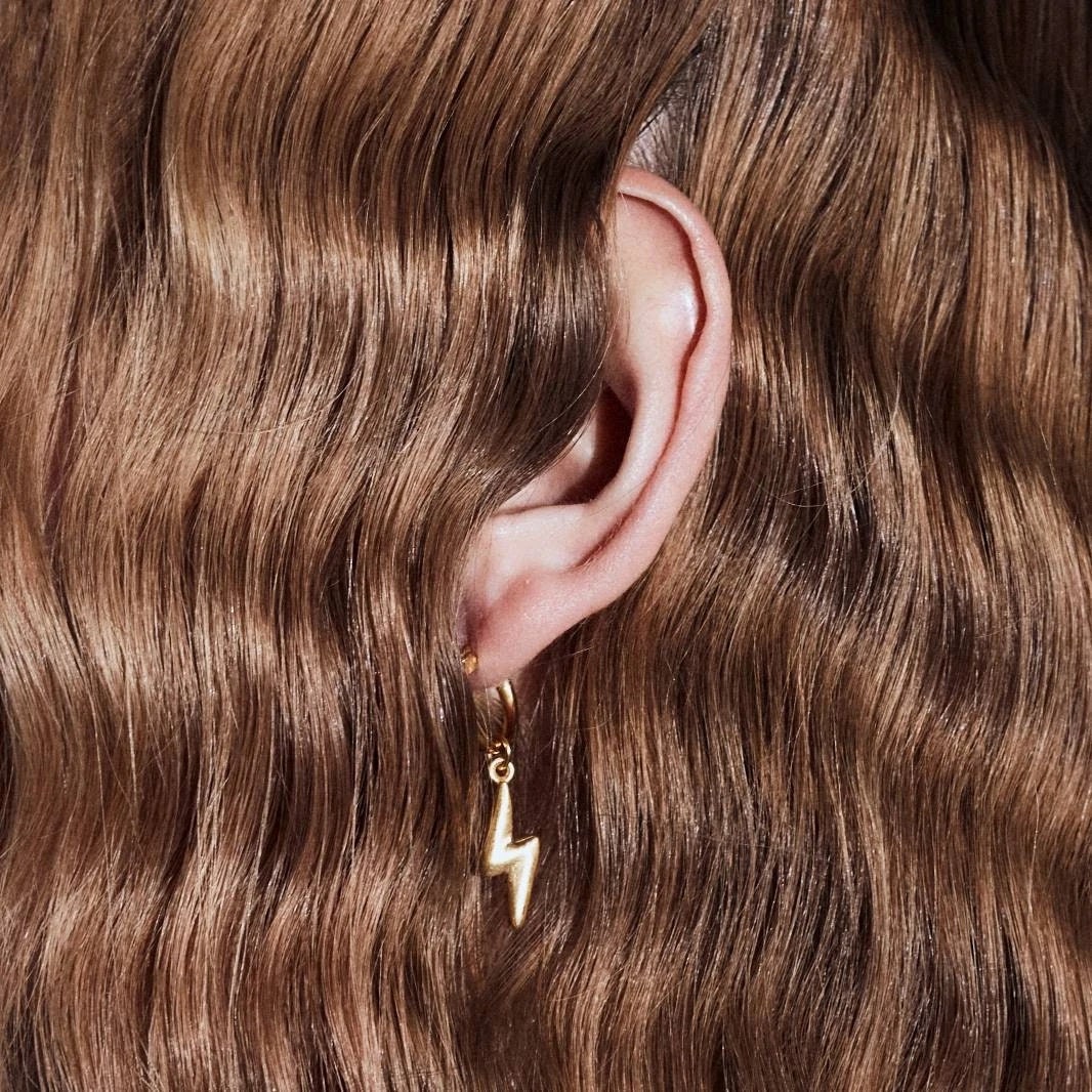 14K Massives Gold Blitz Ohrring, 10mmx2,5mm Thunderbolt Ohrstecker - YE2072