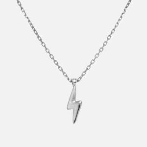 925 Silver Energy Necklace with Cable Chain, Eroded, Shiny Flash Pendant, Polished Handmade, Lightning Bolt Necklace, For Men and Women