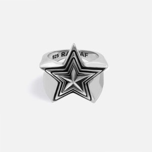 925 Silver Star Ring, Star Engraved Ring, Unisex Layered Signet Ring, Handcrafted Oxidized Statement Ring, For Men and Women