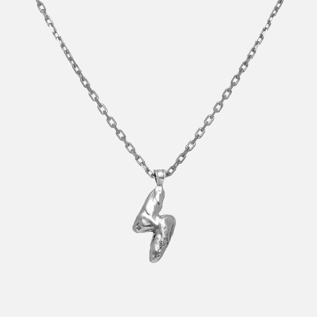 925 Silver Energy Necklace With Cable Chain, Eroded, Irregular