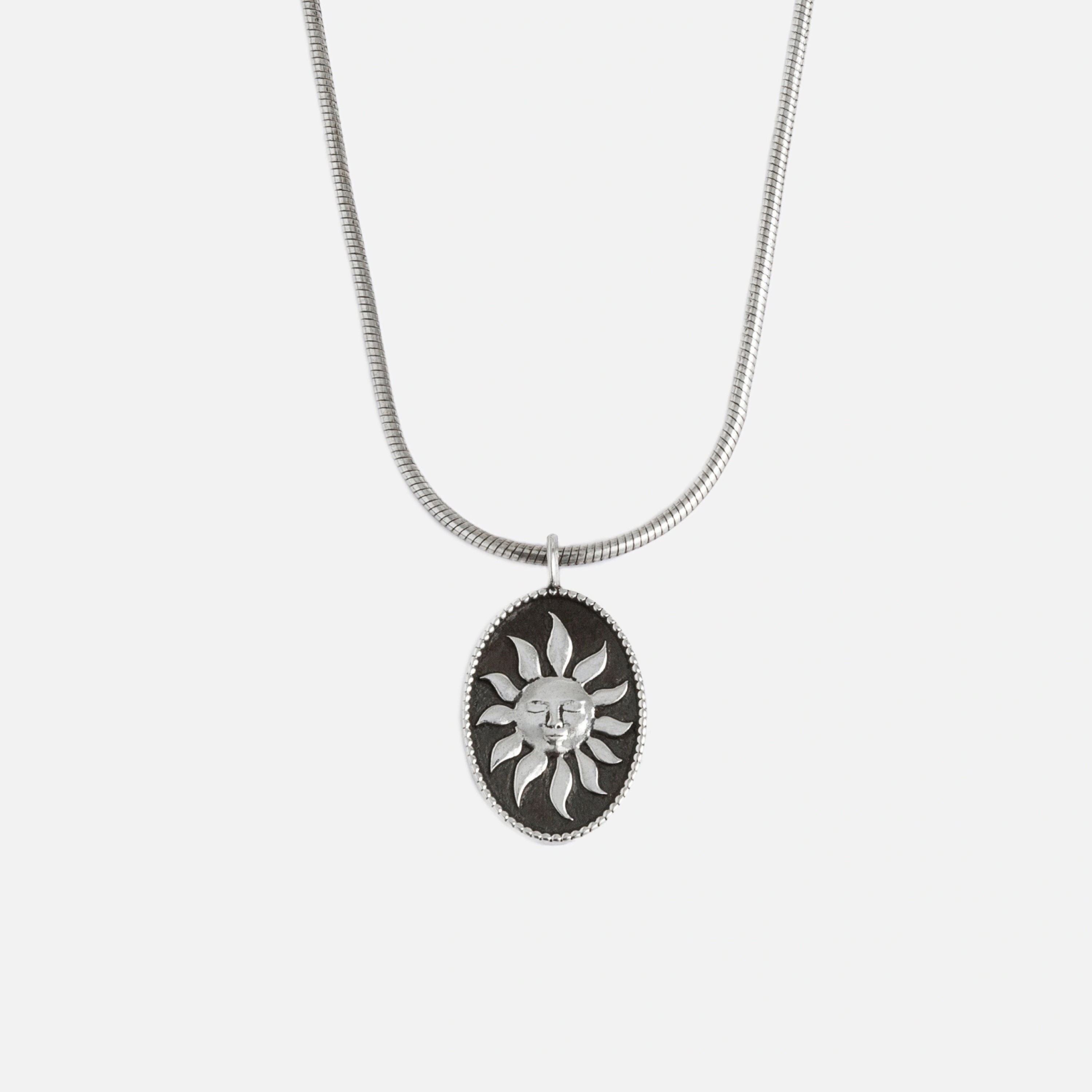 925 Silver The Sun Necklace with Snake Chain, Alchemy, Sun Face, Wavy Sun Rays, Sunshine, Summer Necklace, For Men and Women